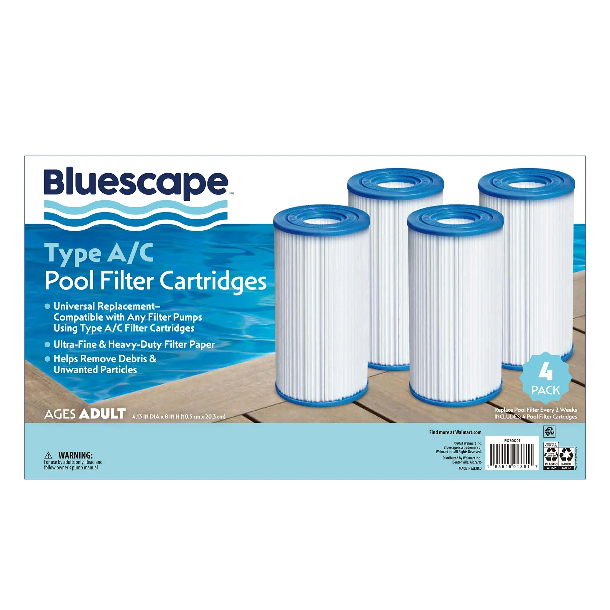 Bluescape 4-Pack A/C Pool Filter Cartridges, White, Adults