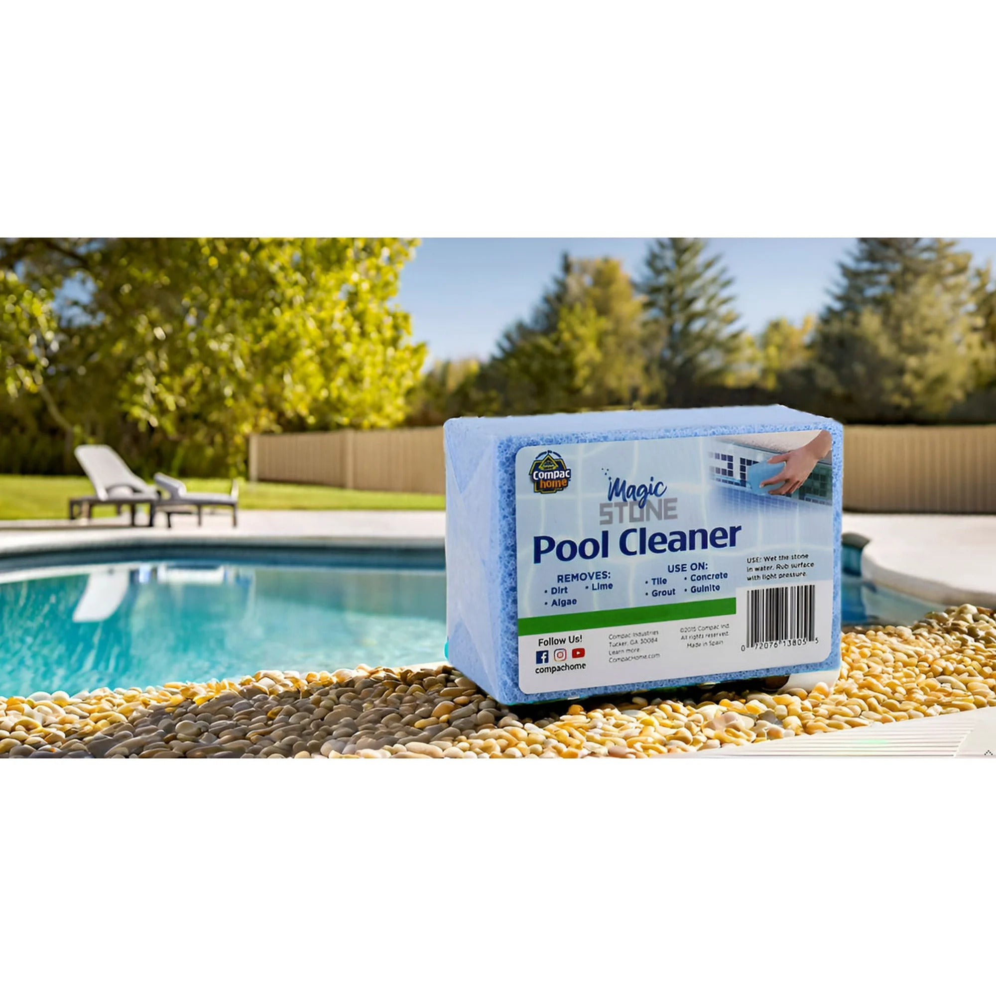 Compac Home Magic Stone Pool Cleaner for Easily Removing Dirt, Algae, Lime, and More – Chemical-Free Recycled Glass Stone
