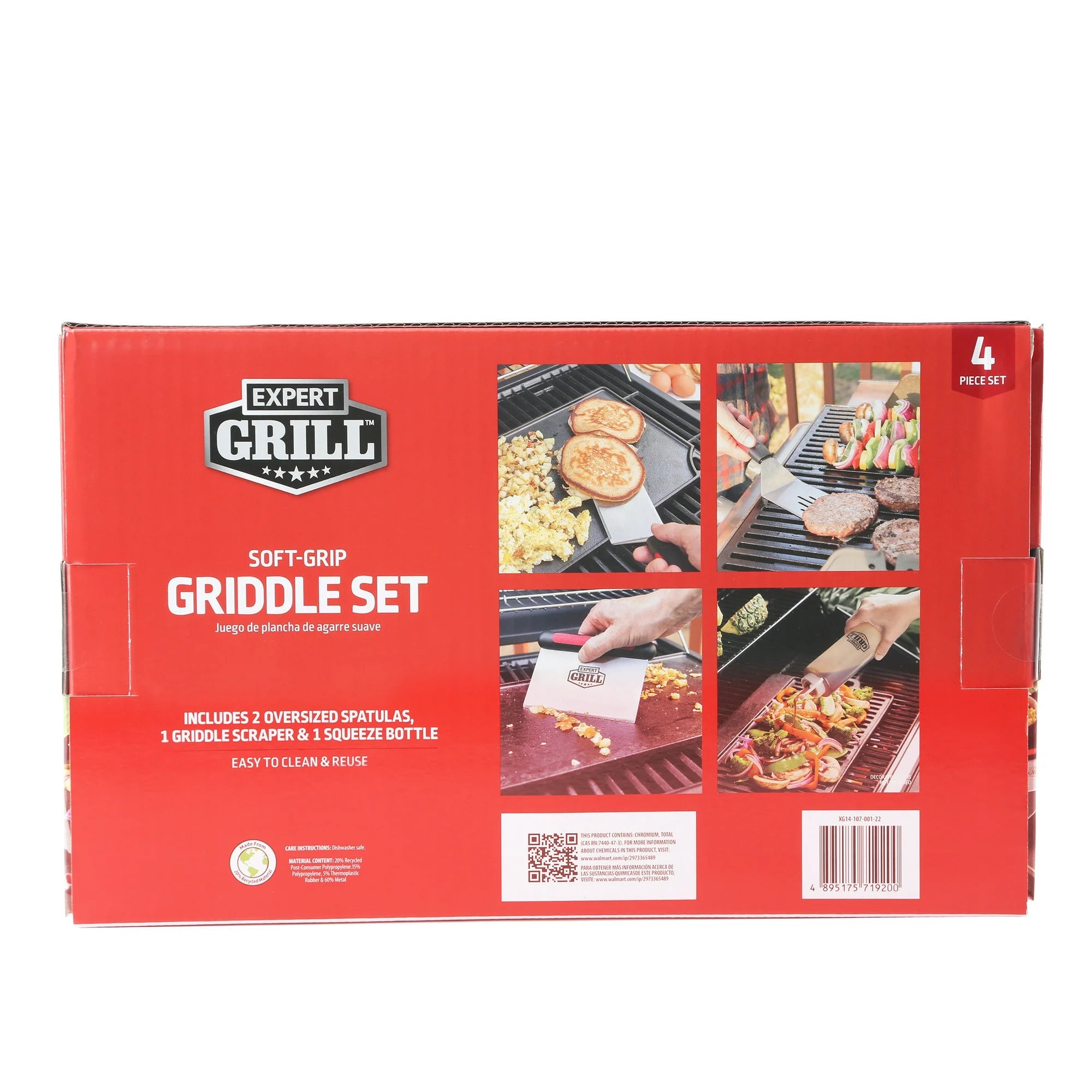 Expert Grill 4-Piece Stainless Steel BBQ Griddle Tool Set, Including Spatula, Scraper, Bottle