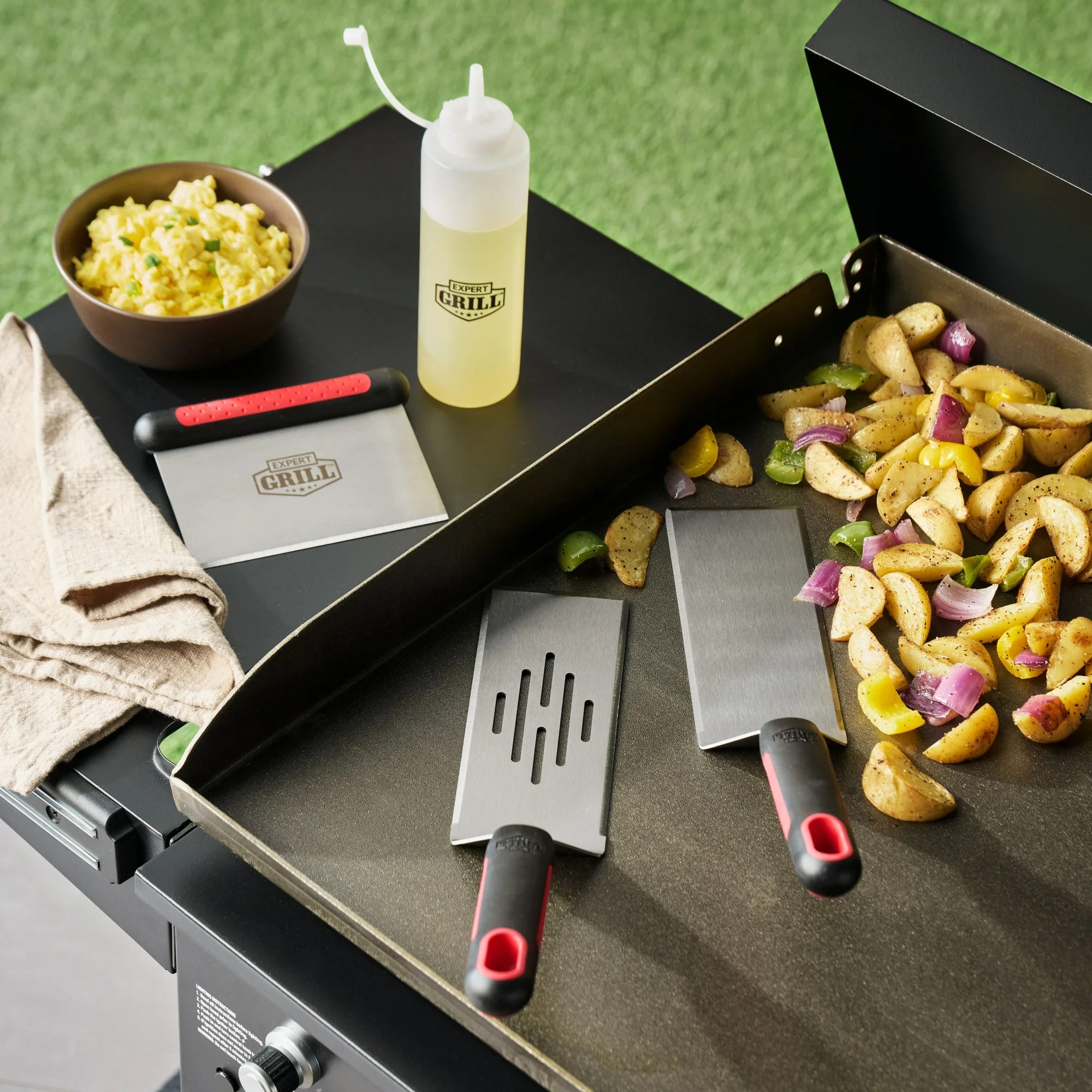 Expert Grill 4-Piece Stainless Steel BBQ Griddle Tool Set, Including Spatula, Scraper, Bottle