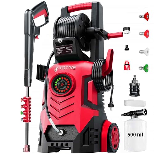 2026Upgraded Pressure Washer 5000PSI with Adjustable Touch Screen 8 Level, 34" Tall, 4 Quick Connect Nozzles,Inlet Hose&Filter&500mlFoam Cannon for Cars/Fences/Driveways/Home Cleaning,Pink