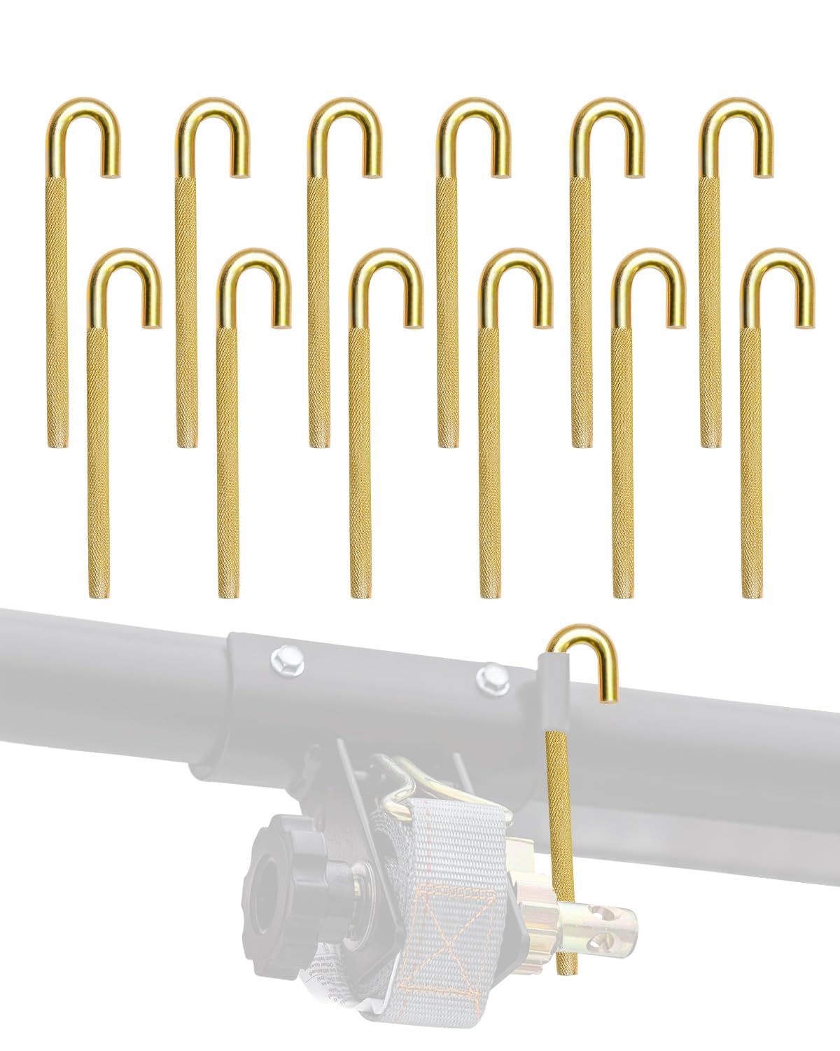 Tightening Rods (12 Pack), 5/16 (0.3125) Inch, Ladder Rack Straps Replacement, Tightening Tie Down Bar, Universal to Round Tube & Square Tube Mount Ladder Rack Ratchet Straps, Zinc-Yellow Plating