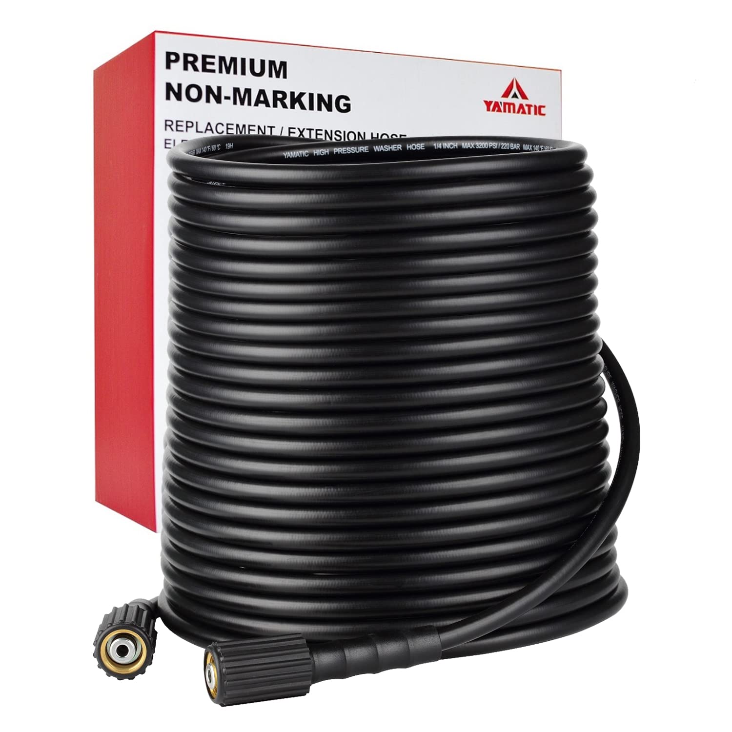YAMATIC Pressure Washer Hose 100FT x 1/4", 3200 PSI Kink Resistant OEM-Quality Upgrade Power Washer Replacement/Extension with M22-14mm Brass Fittings for Ryobi, Troy Bilt, Greenworks, Craftsman