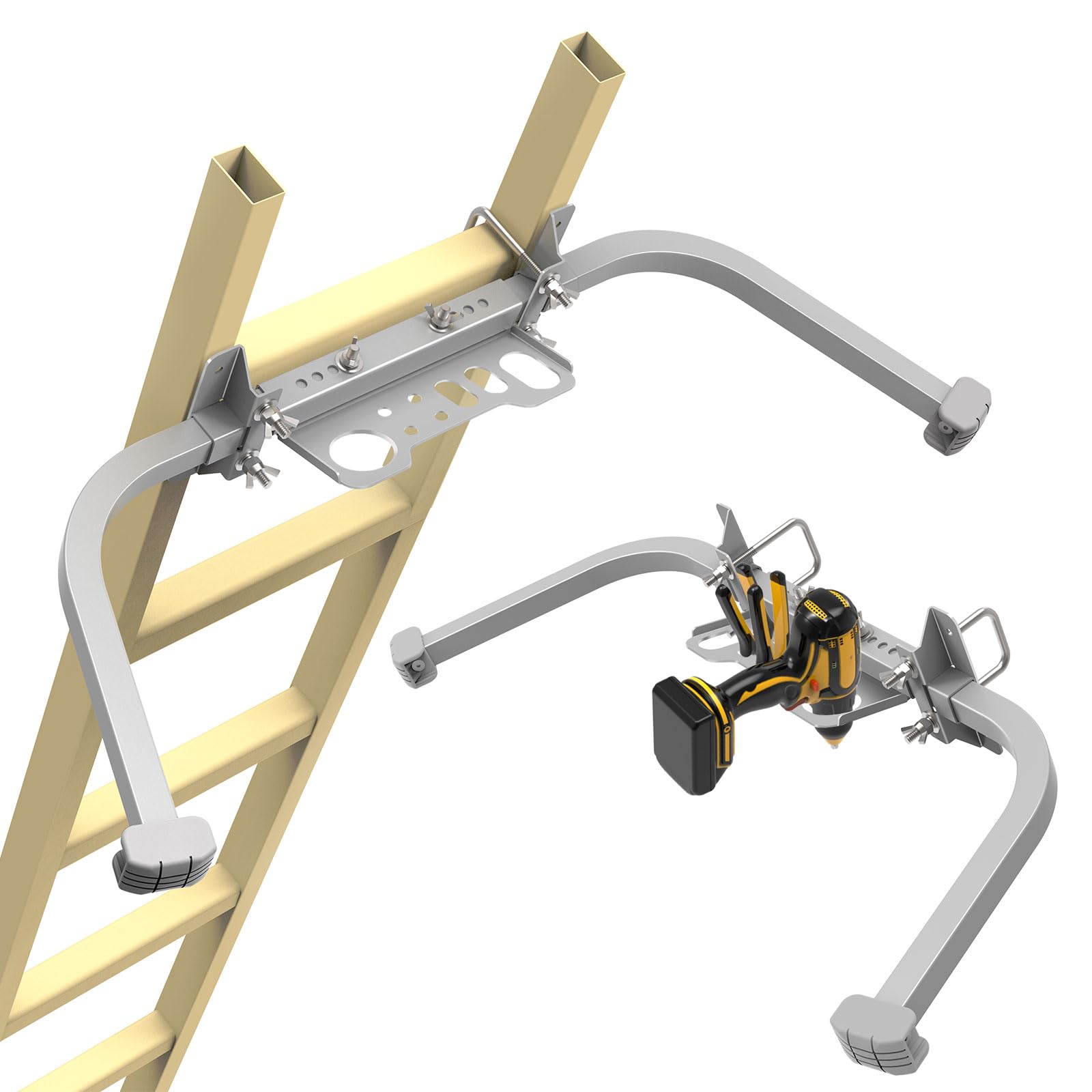 Aluminum Ladder Stabilizer, Heavy Duty Extended Ladder Accessories for Roof Gutter Guard Cleaning with Tool Tray, Ladder Stand-Off Wing Span with Non-Slip Rubber Bottom Pad