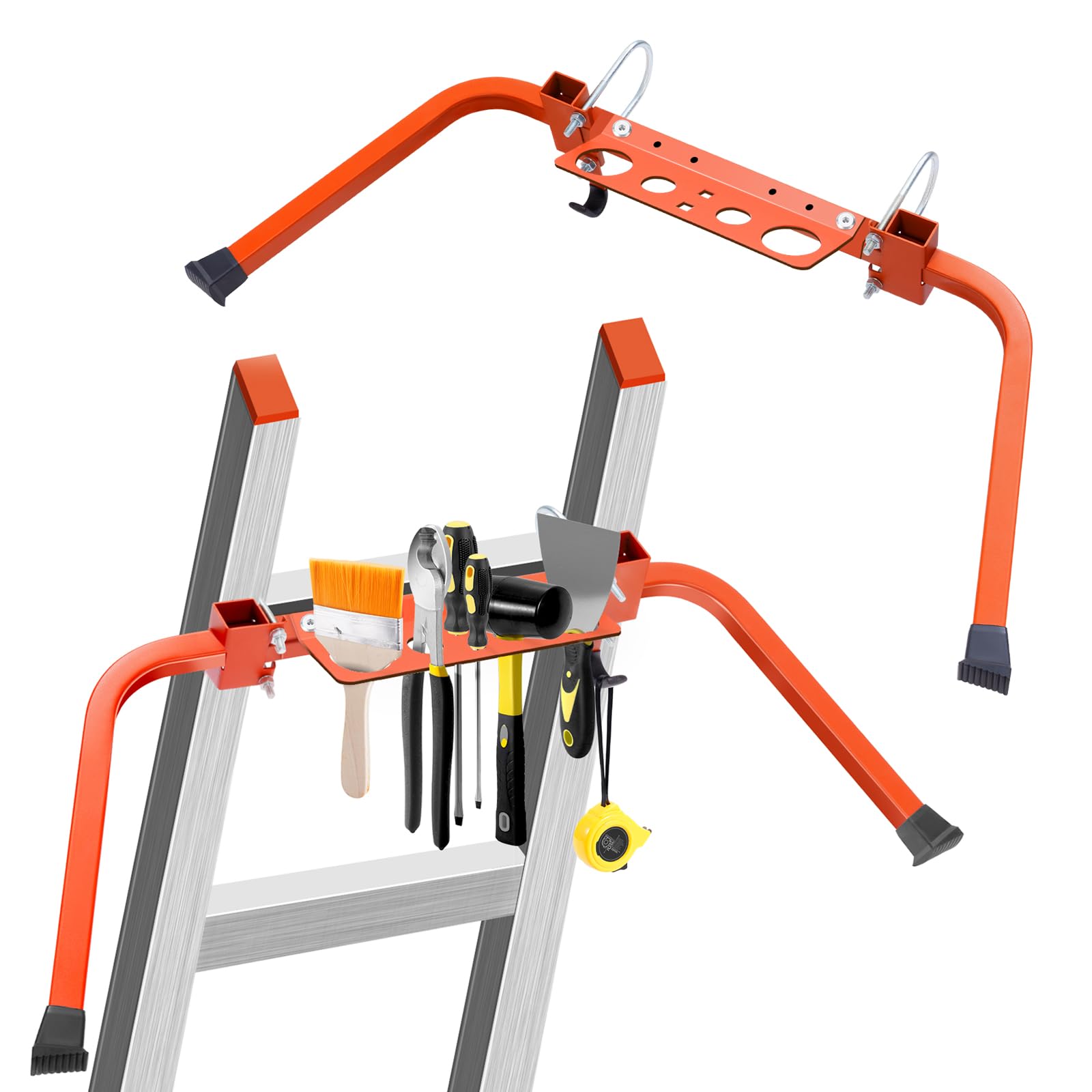 Adjustable Ladder Stabilizer with Tool Tray & Hook - Heavy Duty Roof Gutter Guard, Universal Ladder Stabilizer for Gutters/Windows, Safe Stabilizer for All Ladder Types