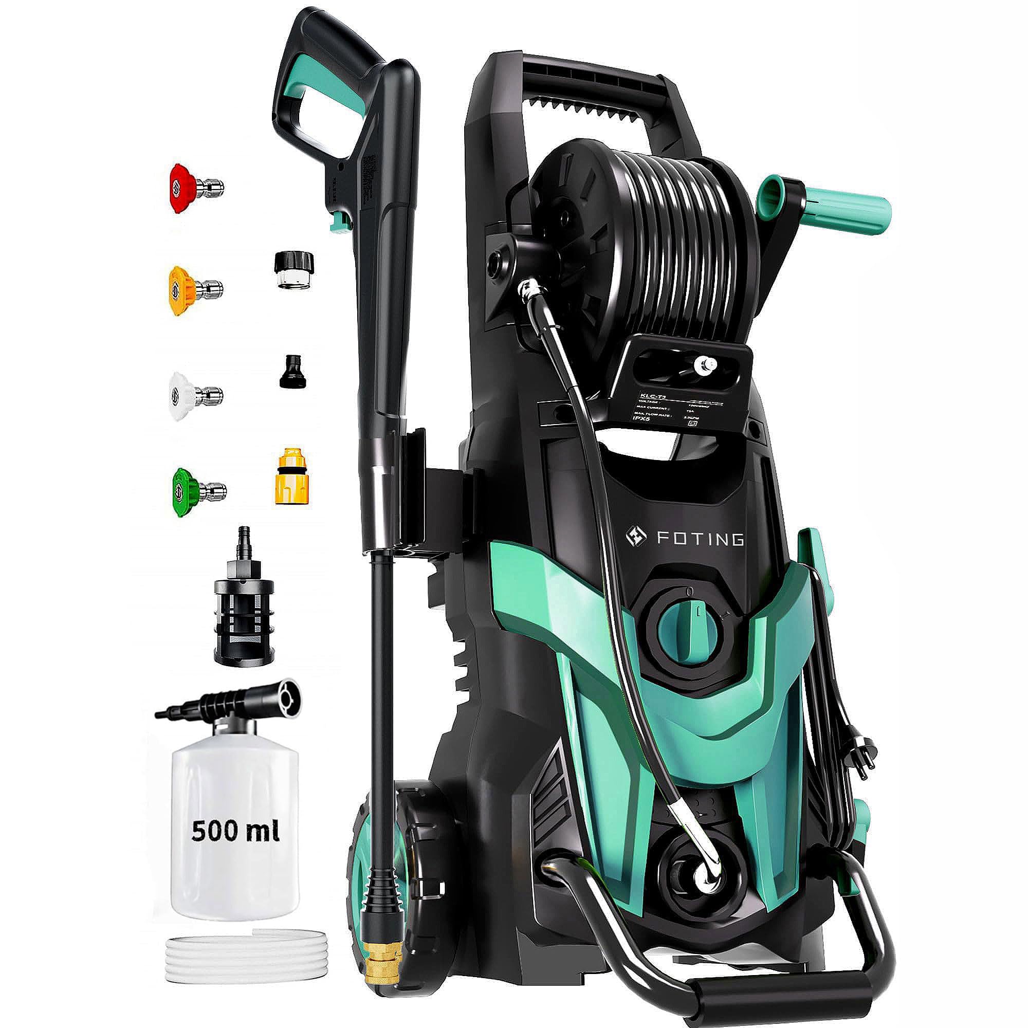 2026NEW Pressure Power Washer 4500PSI with 4 Quick Connect Nozzles, Inlet Hose & Filter, Foam Cannon for Cars/Fences/Driveways/Patios/Home Cleaning, Light Blue