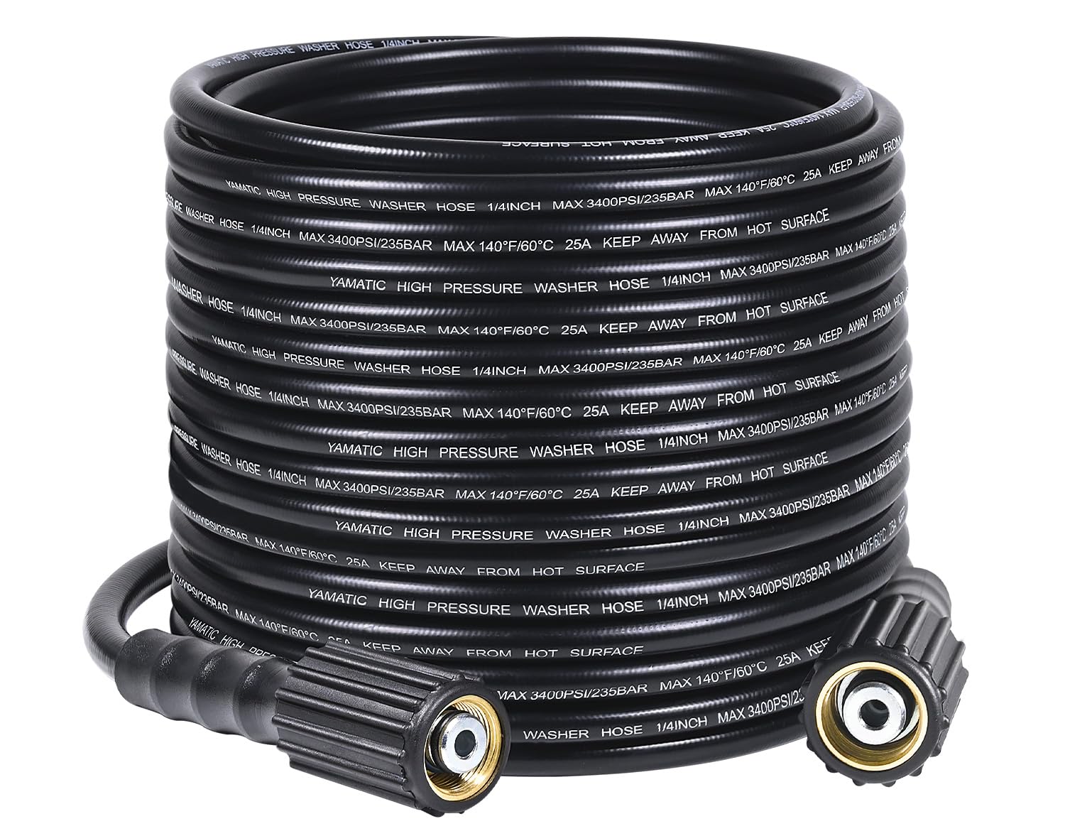 YAMATIC Pressure Washer Hose 50FT x 1/4", 3400 PSI Kink Resistant OEM-Quality Upgrade Power Washer Replacement/Extension with M22-14mm Brass Fittings for Ryobi, Troy Bilt, Greenworks, CRAFTSMAN