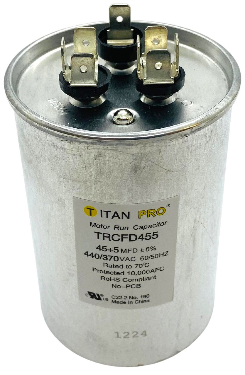 Packard TRCFD455 Titan Pro Dual Run Capacitor, 45+5 MFD, 440/370V, Round