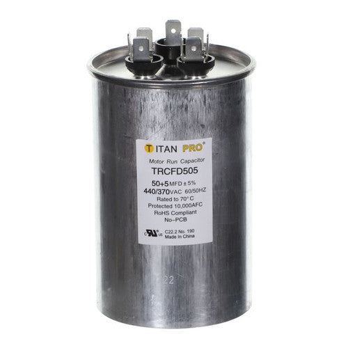 Titan Pro TRCFD505 Dual Run Capacitor, 50+5 MFD, 440/370V Round